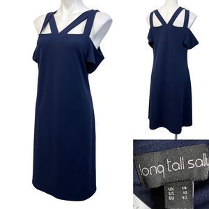 Long Tall Sally dress size 10 navy blue cold shoulder dress strappy knee length